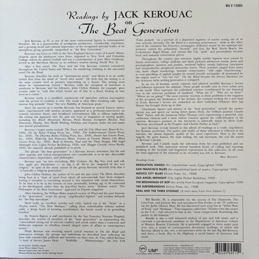 Jack Kerouac – Readings By Jack Kerouac On The Beat Generation (LP Vinyl) Vinyl Record