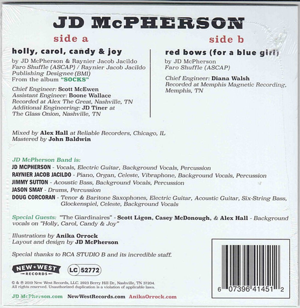 JD McPherson – "Red Bows For A Blue Girl" / "Holly, Carol, Candy and Joy" (LP Vinyl) Vinyl Record