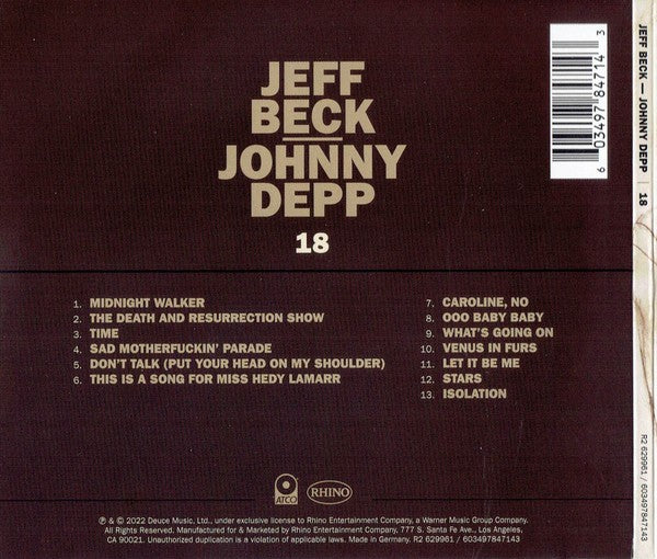 Jeff Beck and Johnny Depp – 18 Music CD