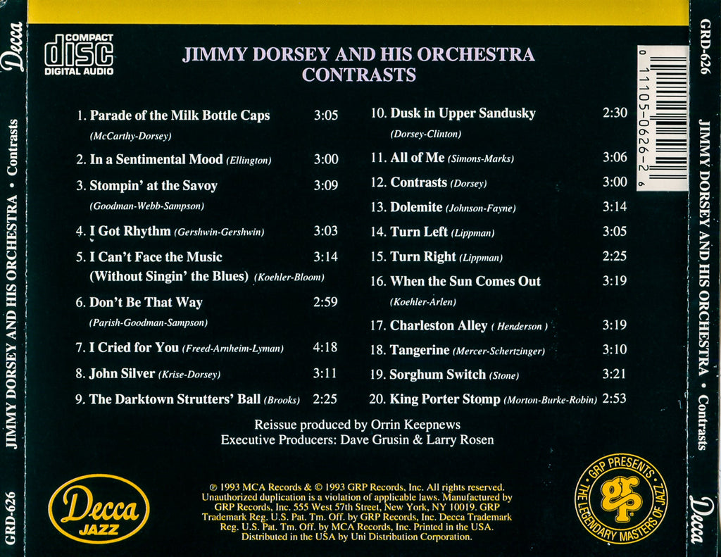 Jimmy Dorsey & His Orchestra – Contrasts Music CD