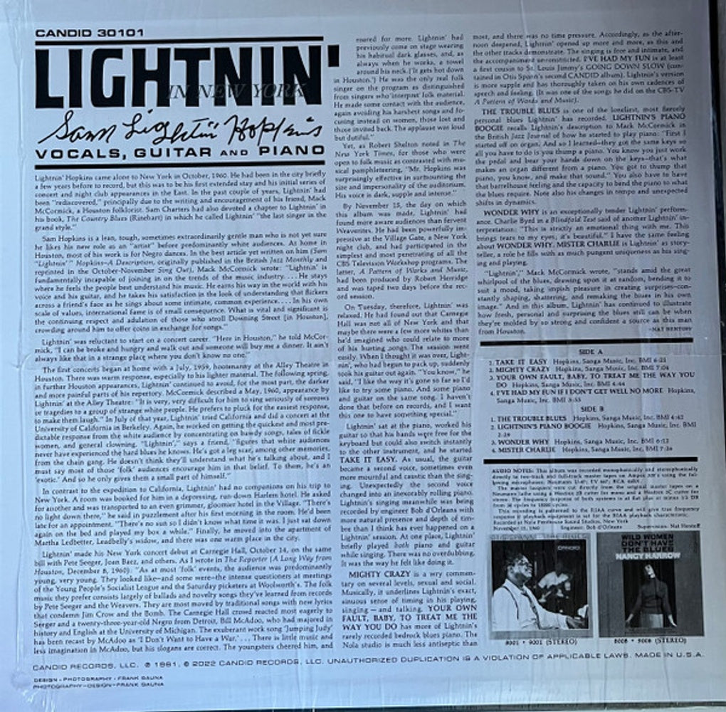 Sam Lightnin' Hopkins – Lightnin' In New York (LP Vinyl) Vinyl Record