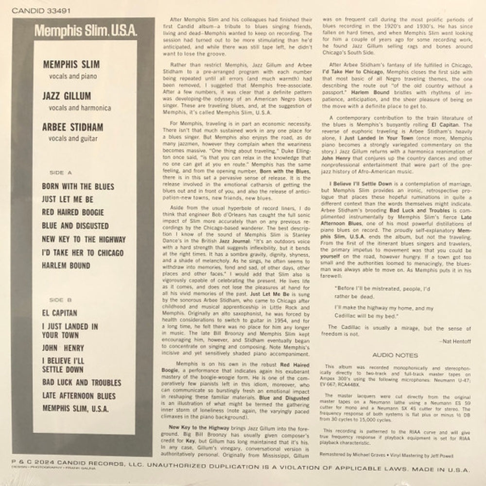 Memphis Slim – Memphis Slim, U.S.A (LP Vinyl) Vinyl Record