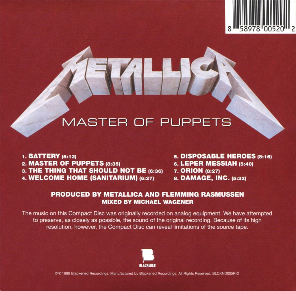 Metallica – Master Of Puppets Music CD