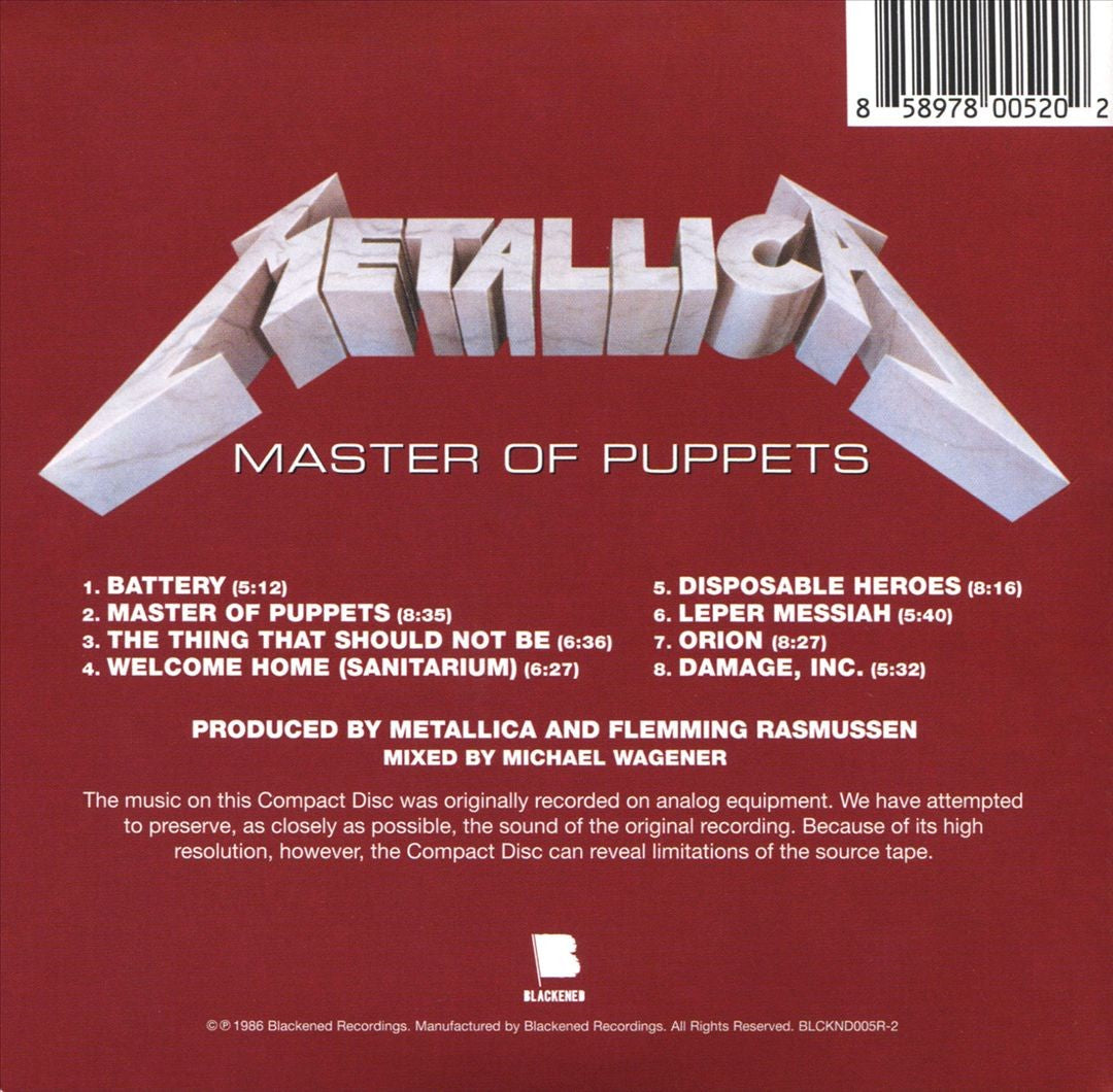 Metallica – Master Of Puppets Music CD