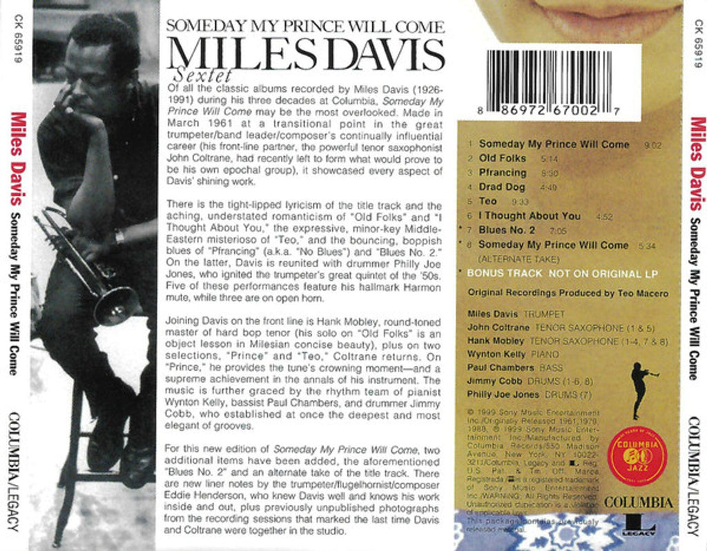 Miles Davis Sextet – Someday My Prince Will Come Music CD