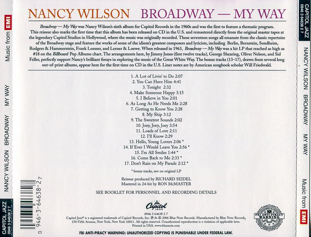 Nancy Wilson – Broadway My Way Music CD