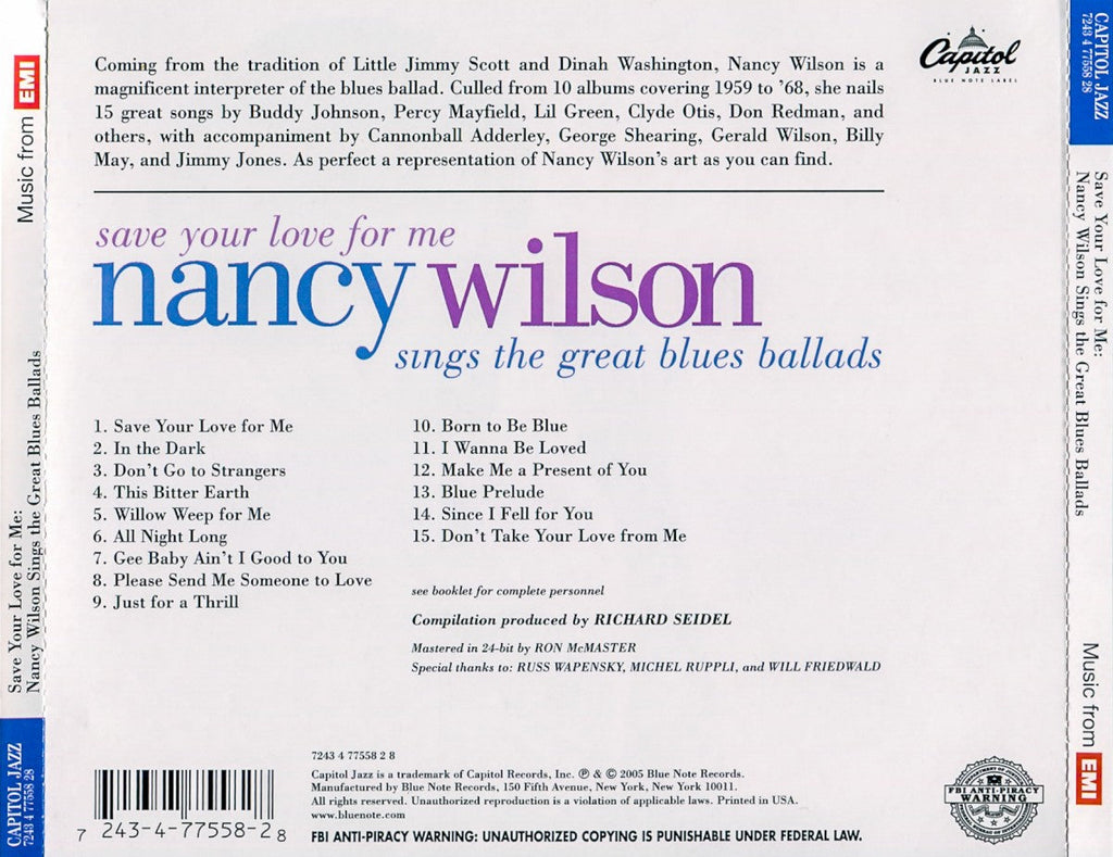 Nancy Wilson – Save Your Love For Me... Music CD