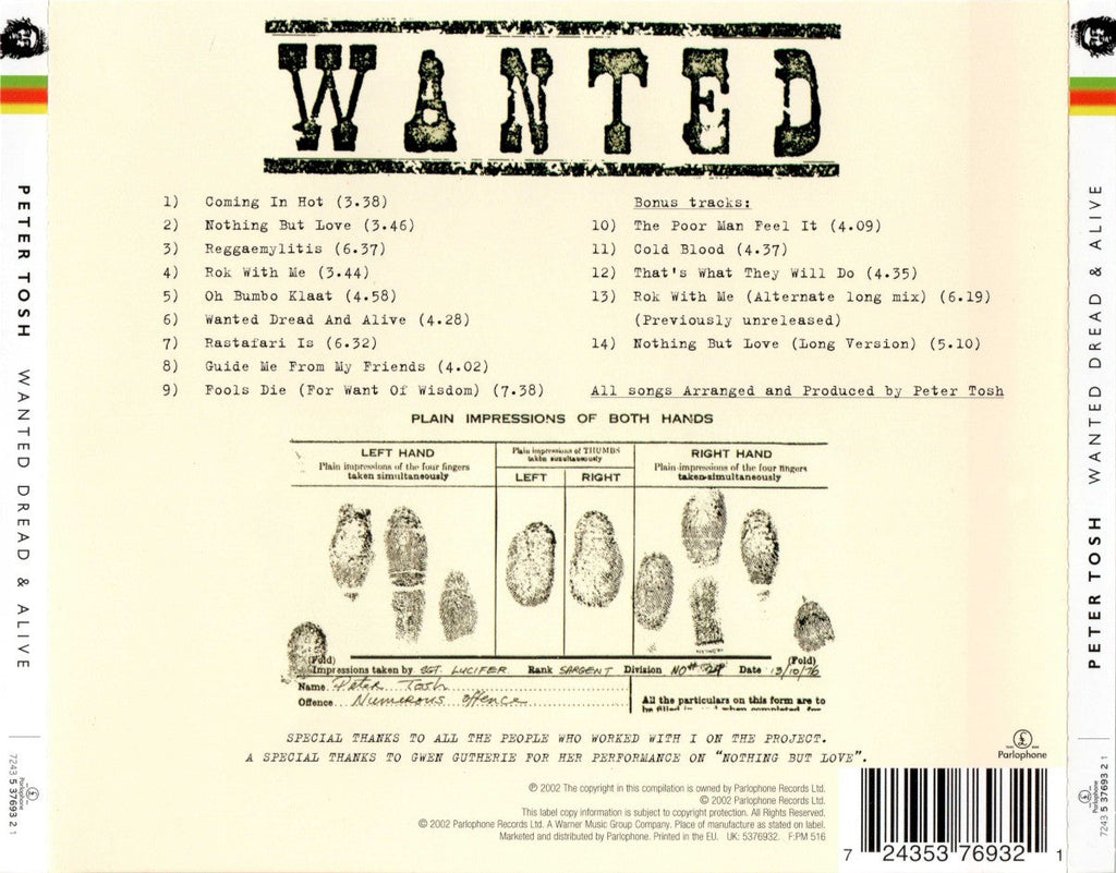Peter Tosh – Wanted Dread And Alive (LP Vinyl) Vinyl Record