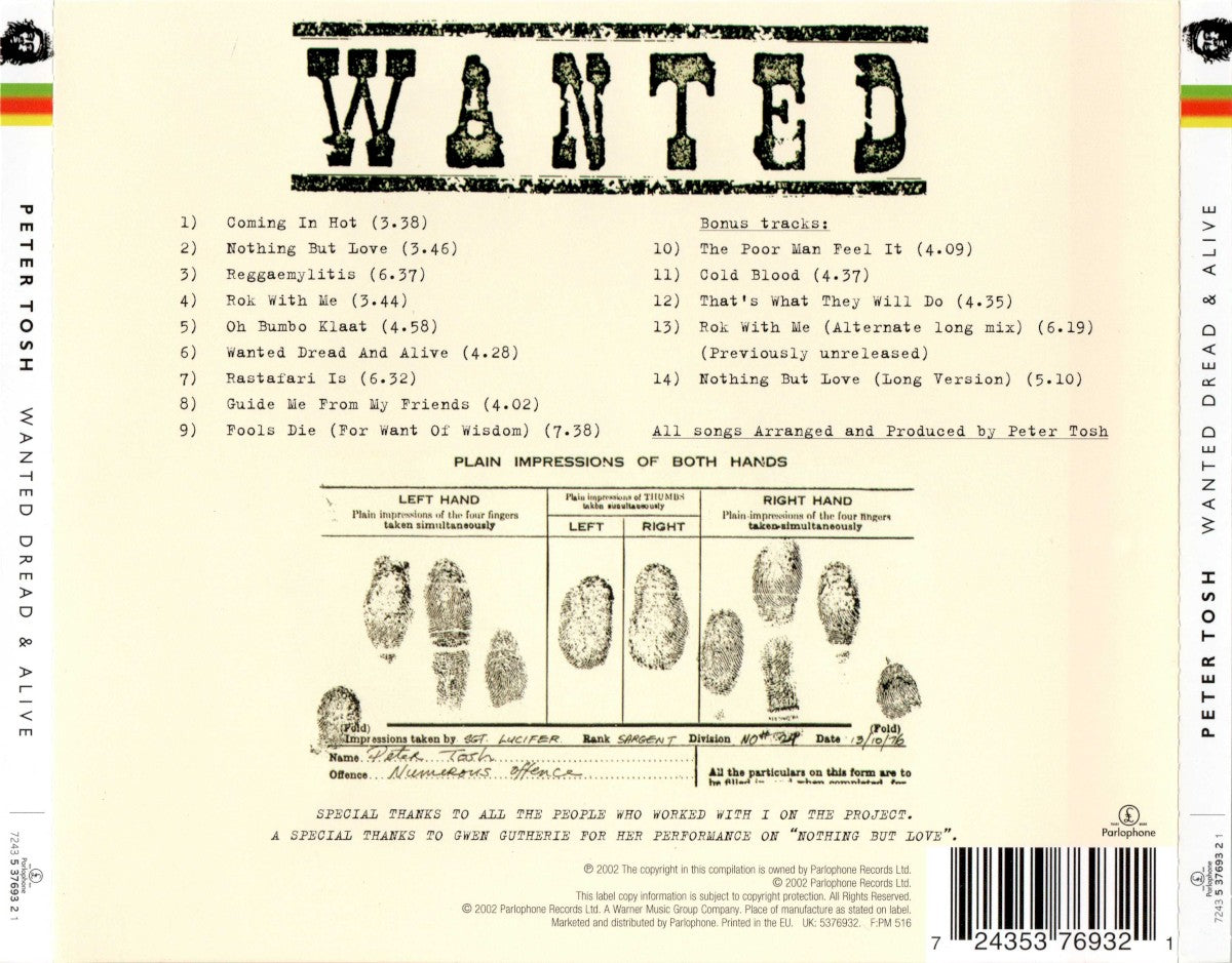 Peter Tosh – Wanted Dread And Alive (LP Vinyl) Vinyl Record