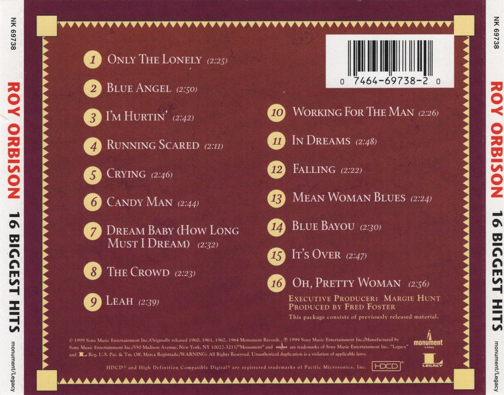 Roy Orbison – 16 Biggest Hits Music CD