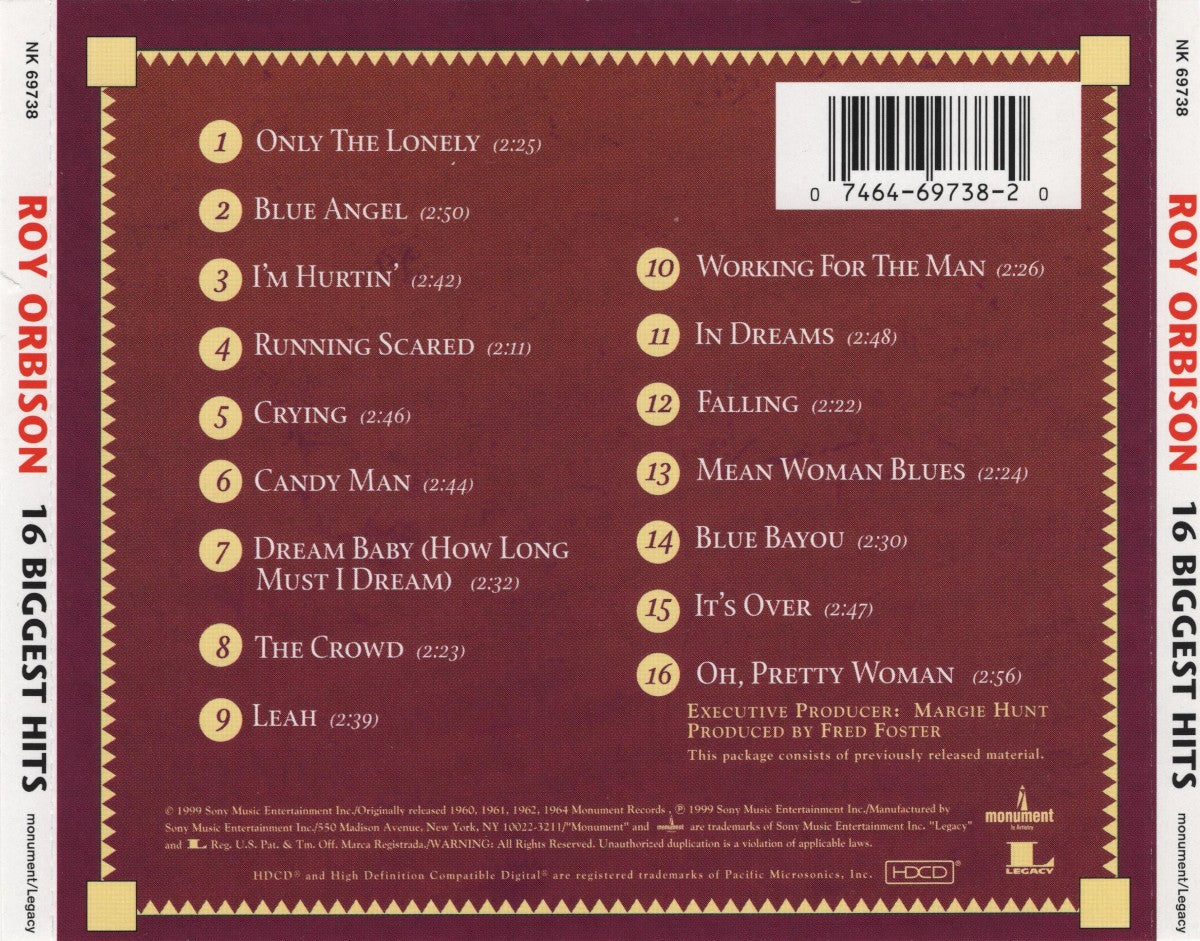 Roy Orbison – 16 Biggest Hits Music CD