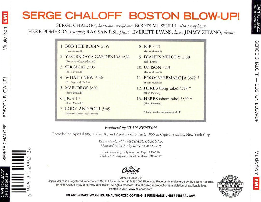 Serge Chaloff – Boston Blow Up Music CD