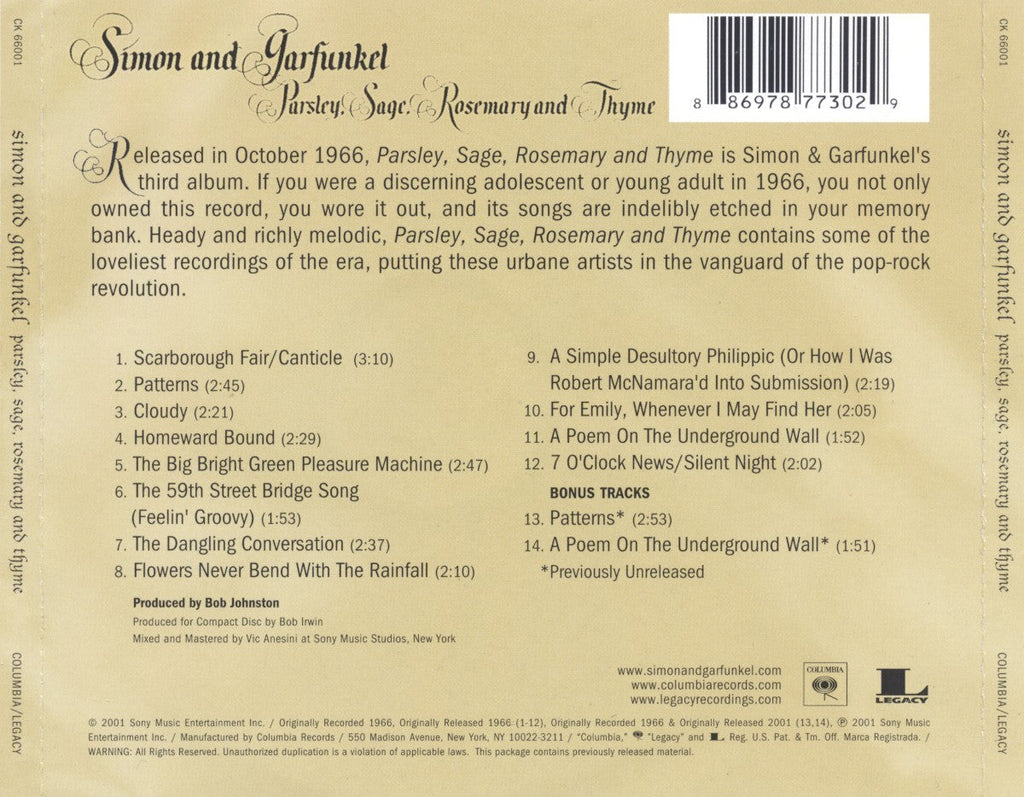 Simon & Garfunkel – Parsley, Sage, Rosemary and Thyme Music CD