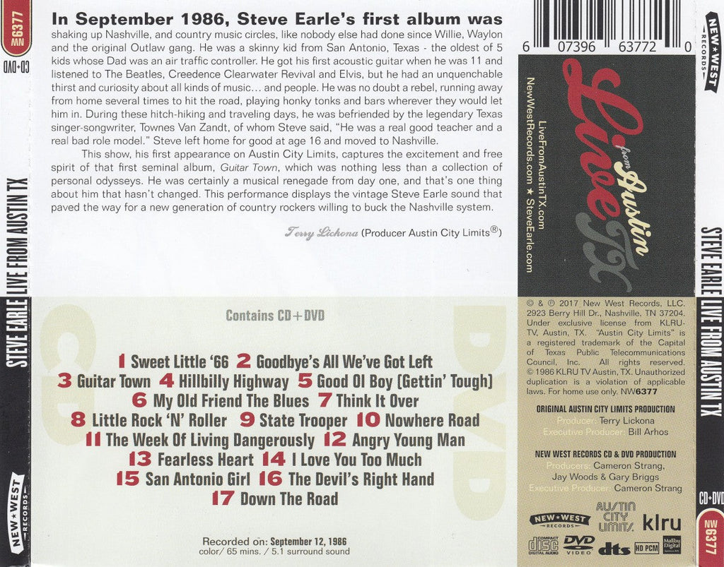 Steve Earle – Live From Austin, TX Music CD