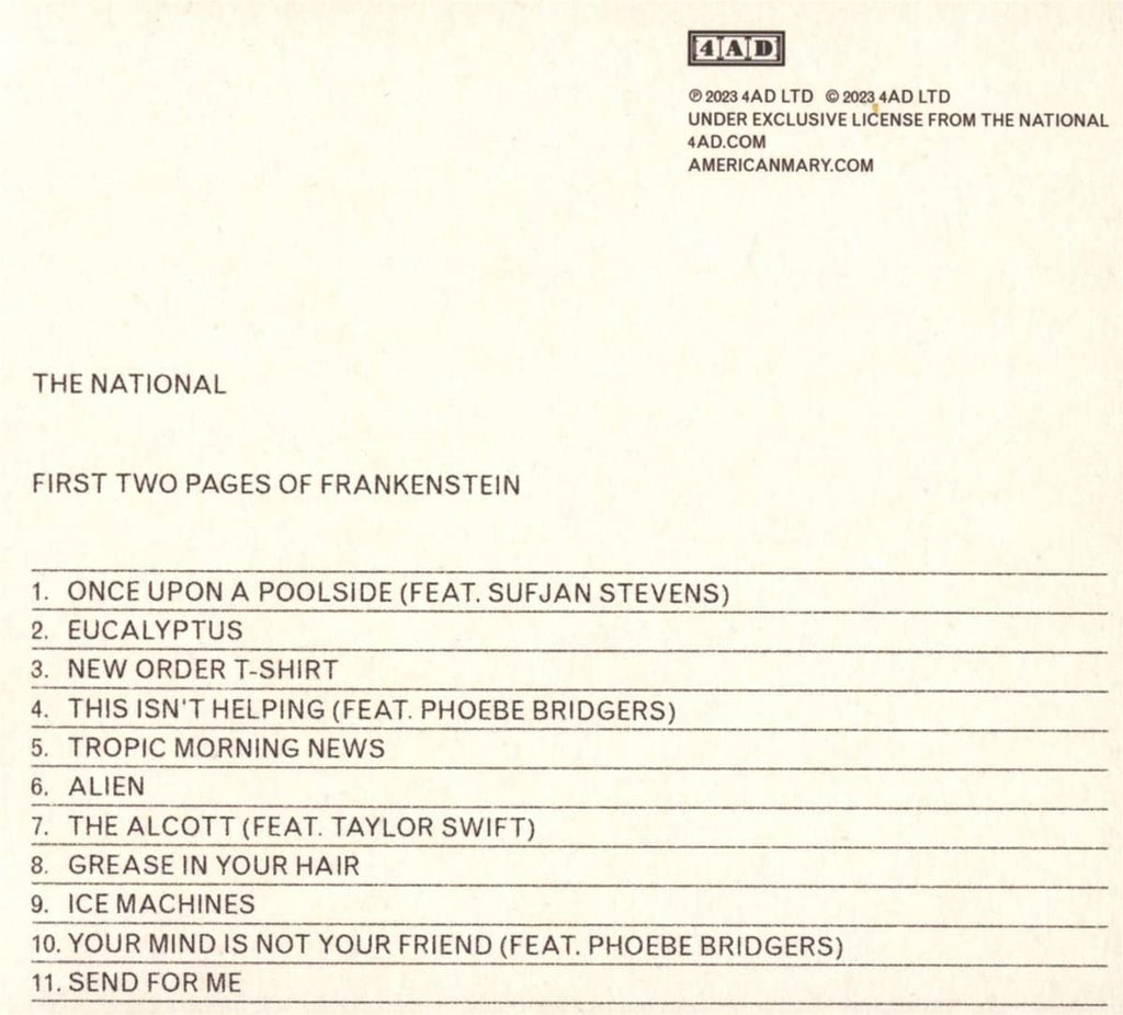 The National – First Two Pages of Frankenstein Music CD