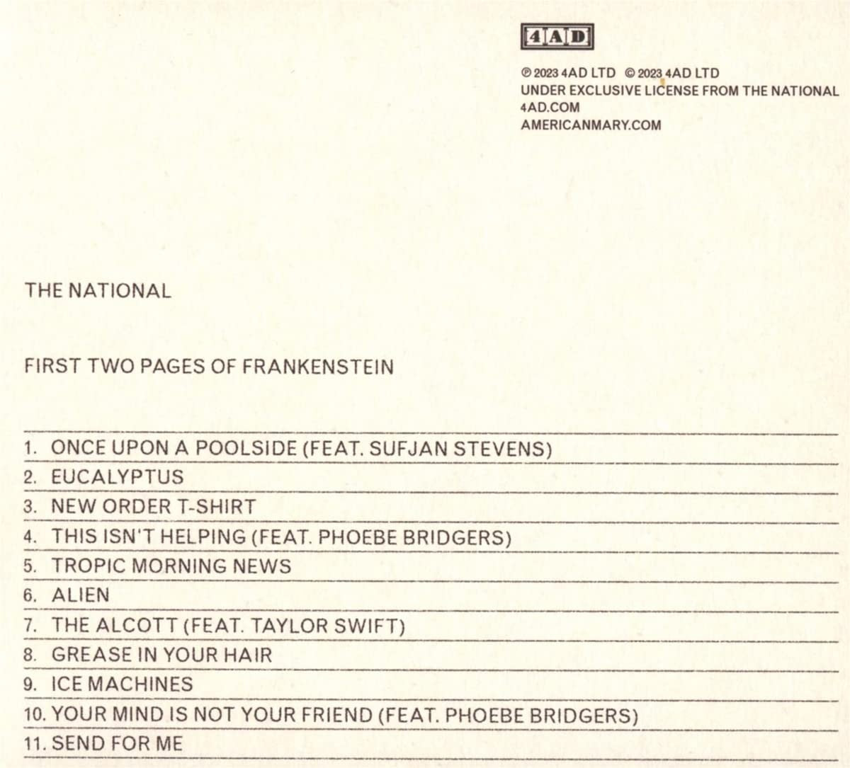 The National – First Two Pages of Frankenstein Music CD