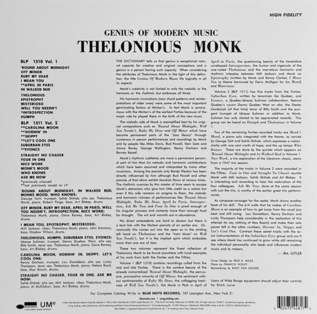Thelonious Monk – Genius Of Modern Music Vol. 2 (LP Vinyl) Vinyl Record
