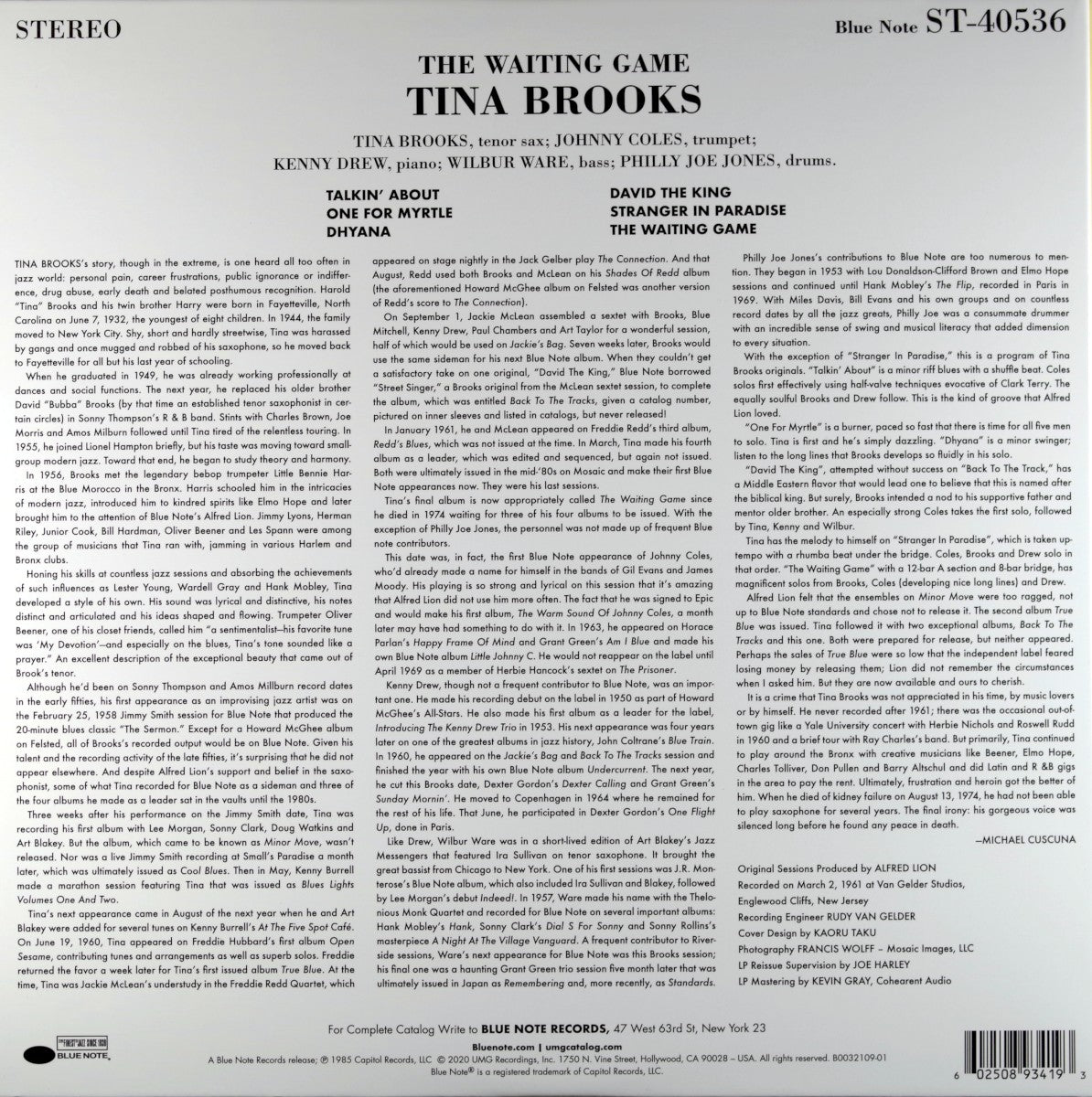 Tina Brooks – The Waiting Game (LP Vinyl) Vinyl Record