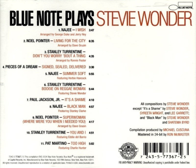 Blue Note Plays Stevie Wonder Music CD