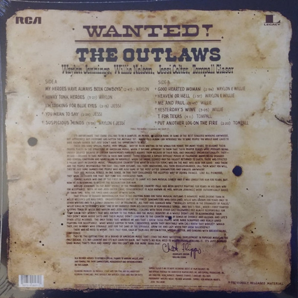 Waylon Jennings, Willie Nelson, & Jessi Colter – Wanted! The Outlaws (LP Vinyl) Vinyl Record
