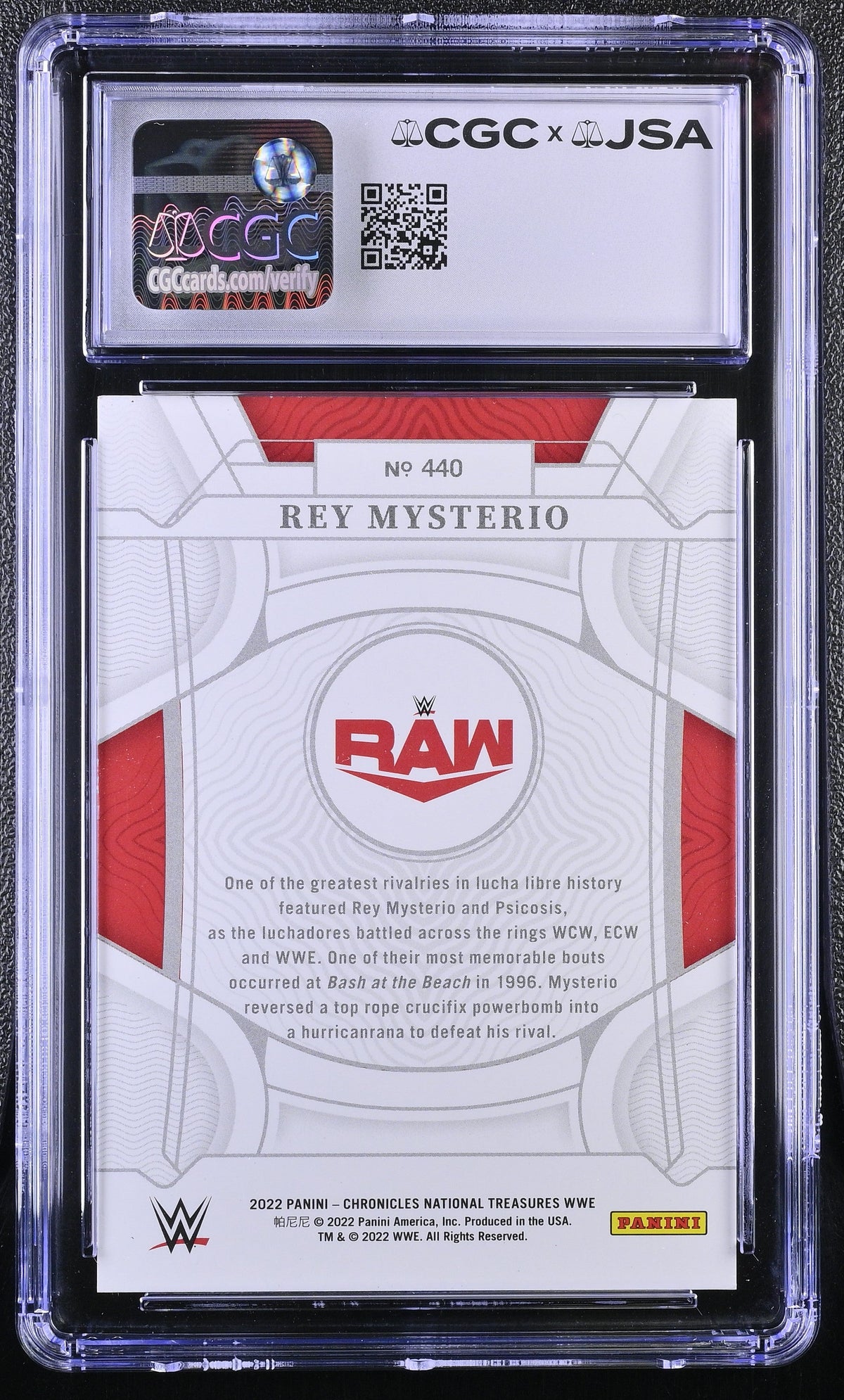 2022 National Treasures WWE #440 65/99 Rey Mysterio Signed Card CGC JSA