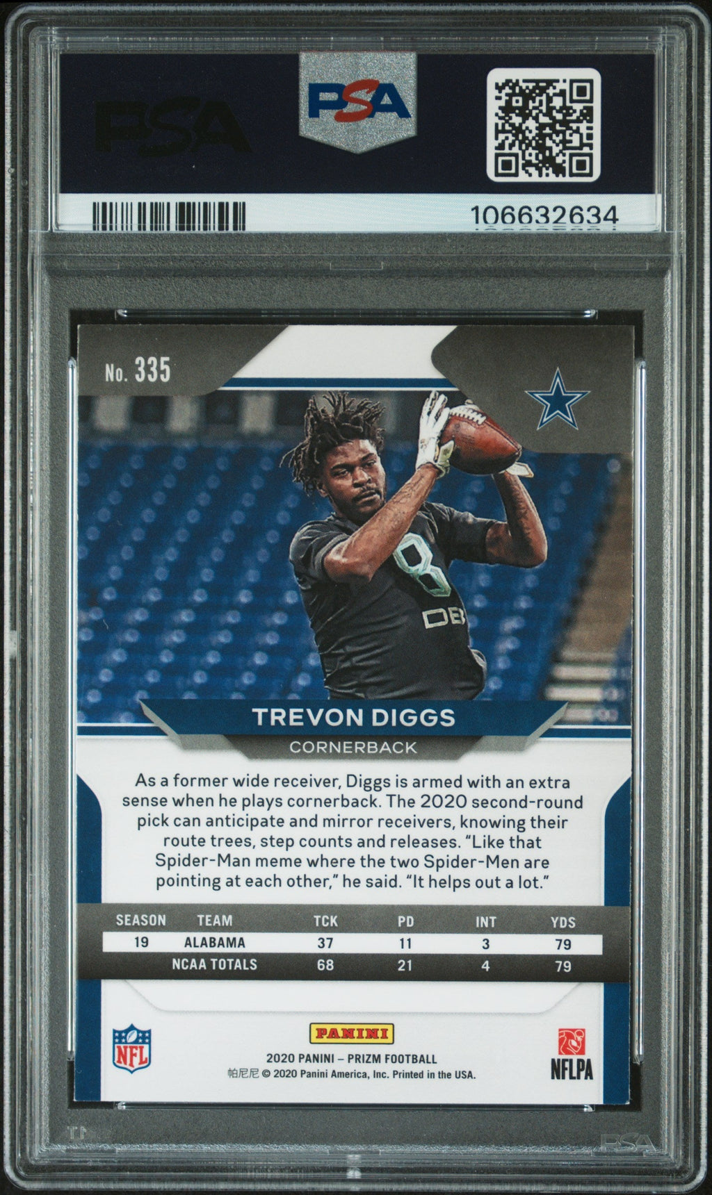 2020 Panini Prizm #335 Trevon Diggs signed card PSA 8 Auto 10