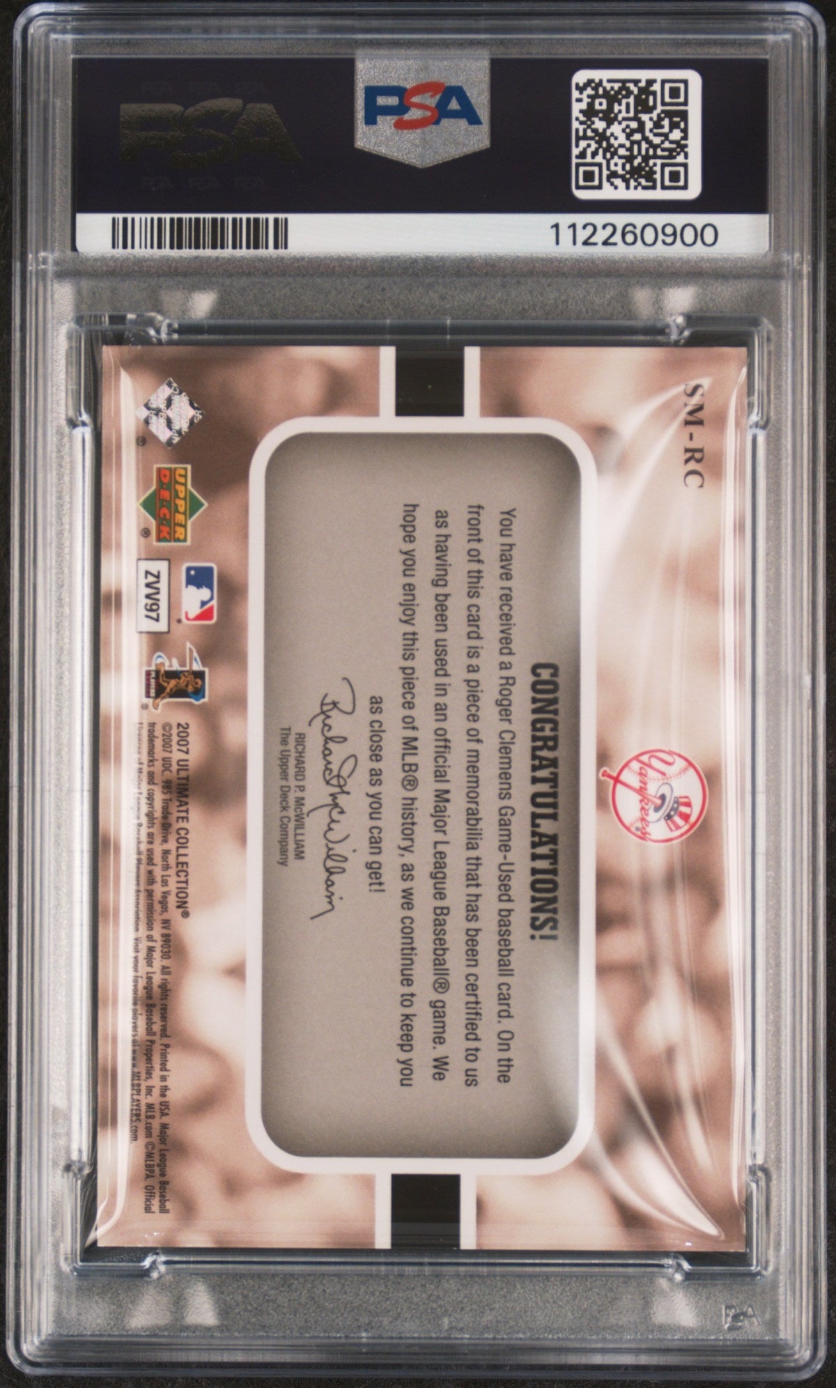 2007 Ultimate Collection Ult Star Mats #SM-RC Roger Clemens signed PSA A Auto 10