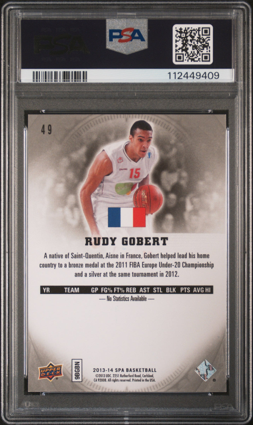 2013 SP Authentic #49 Rudy Gobert Signed Card PSA A Auto A Autographed