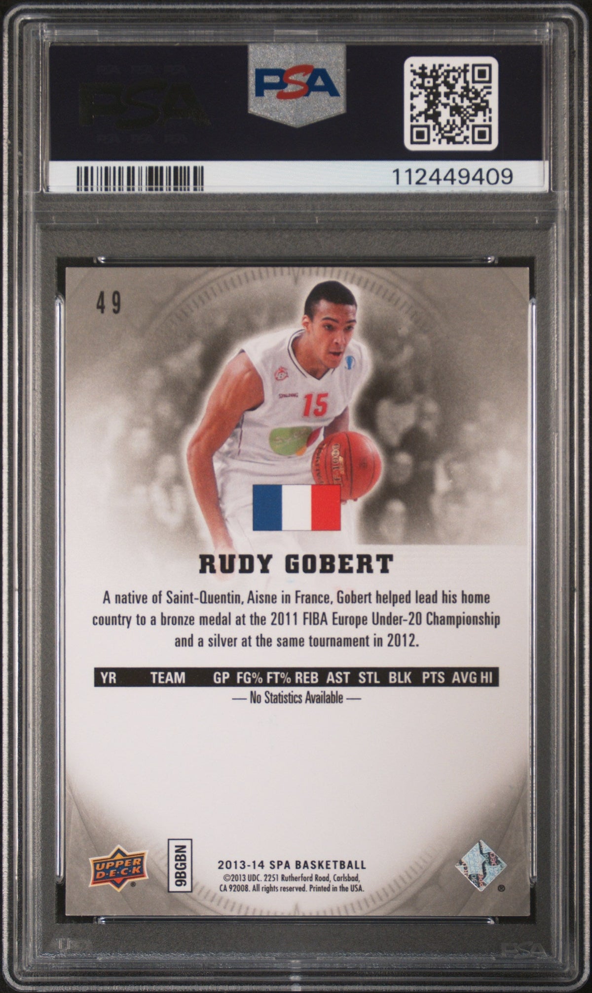 2013 SP Authentic #49 Rudy Gobert Signed Card PSA A Auto A Autographed