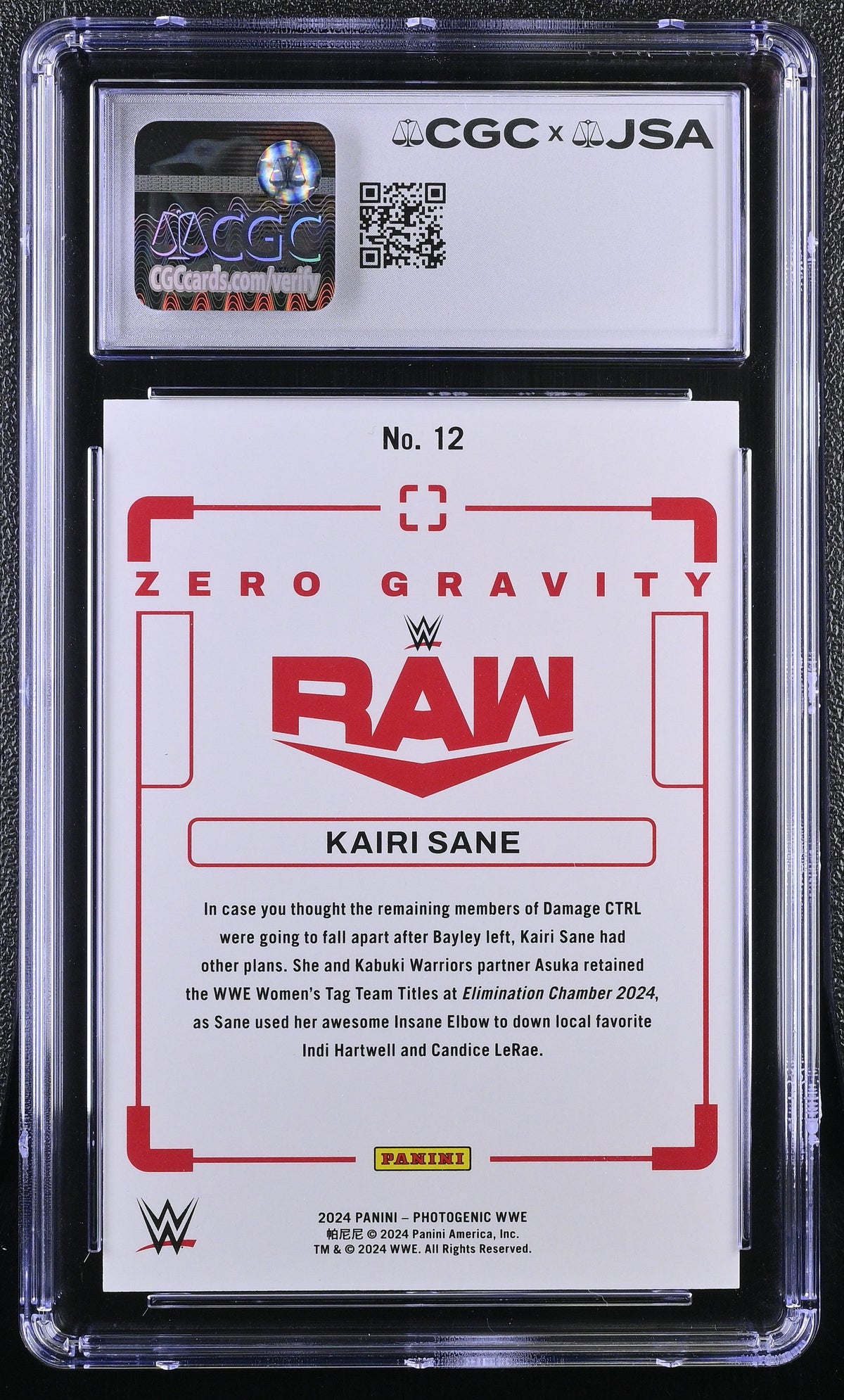 Kairi Sane 2024 Panini Photogenic WWE #12 Zero Gravity Signed Card CGC JSA Auto