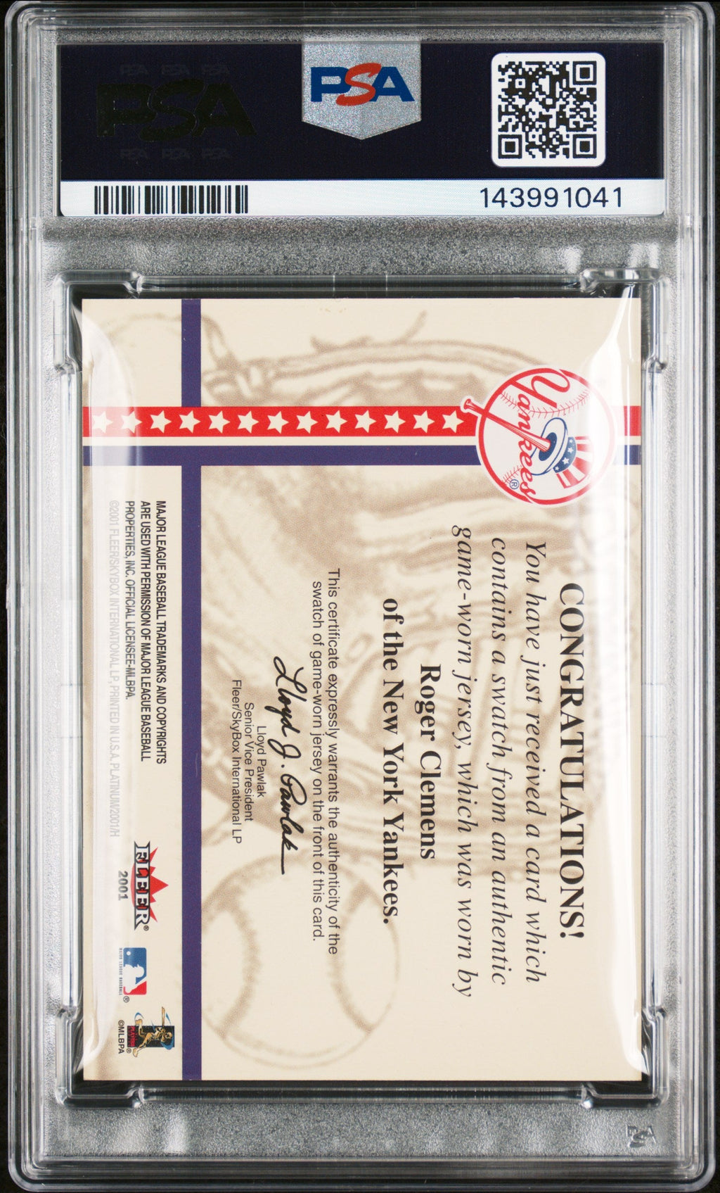 2001 Fleer Platinum National Patch Roger Clemens Signed Card Auto 10 PSA Yankees
