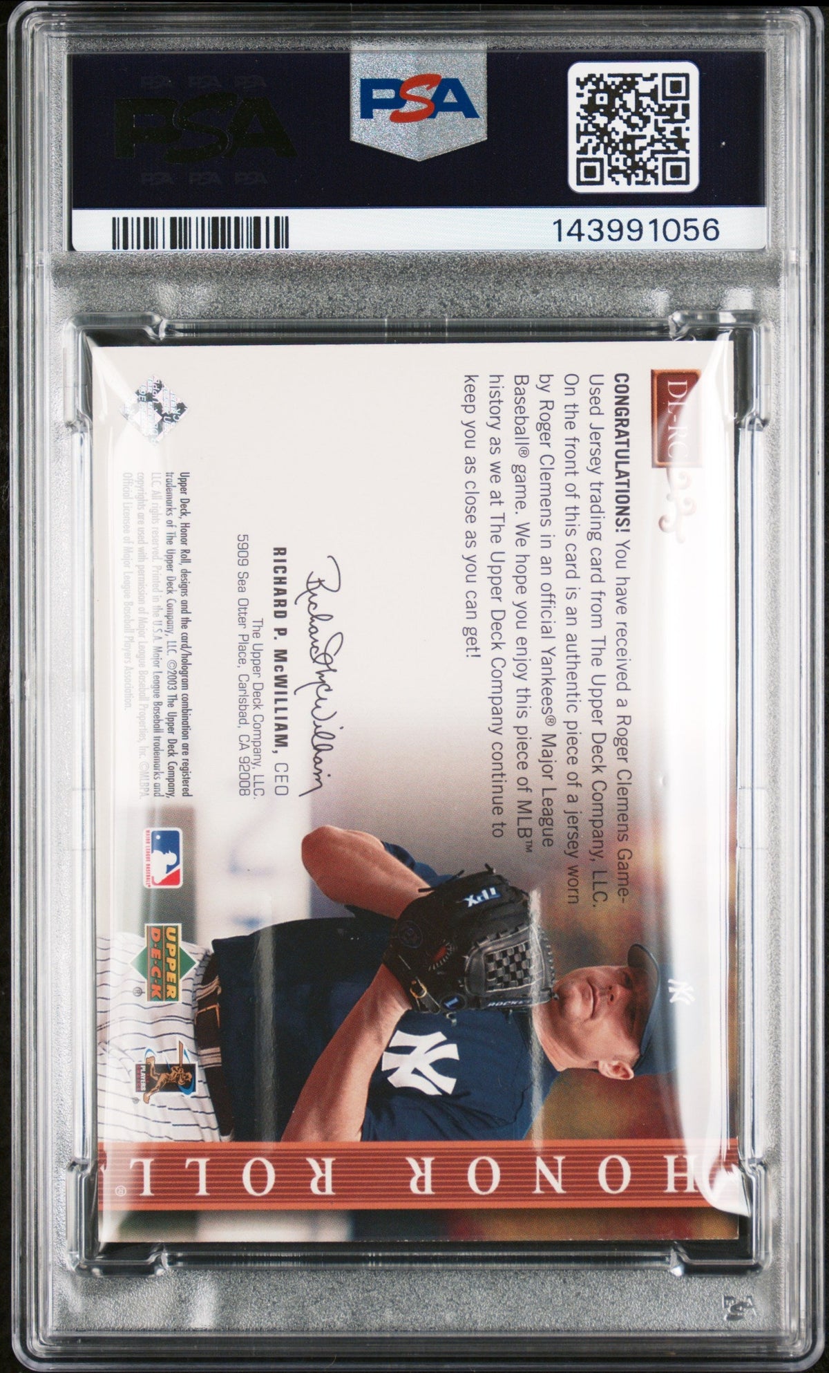 2003 Upper Deck Honor Roll #DL-RC Roger Clemens Signed Card Auto 10 PSA  Slabbed