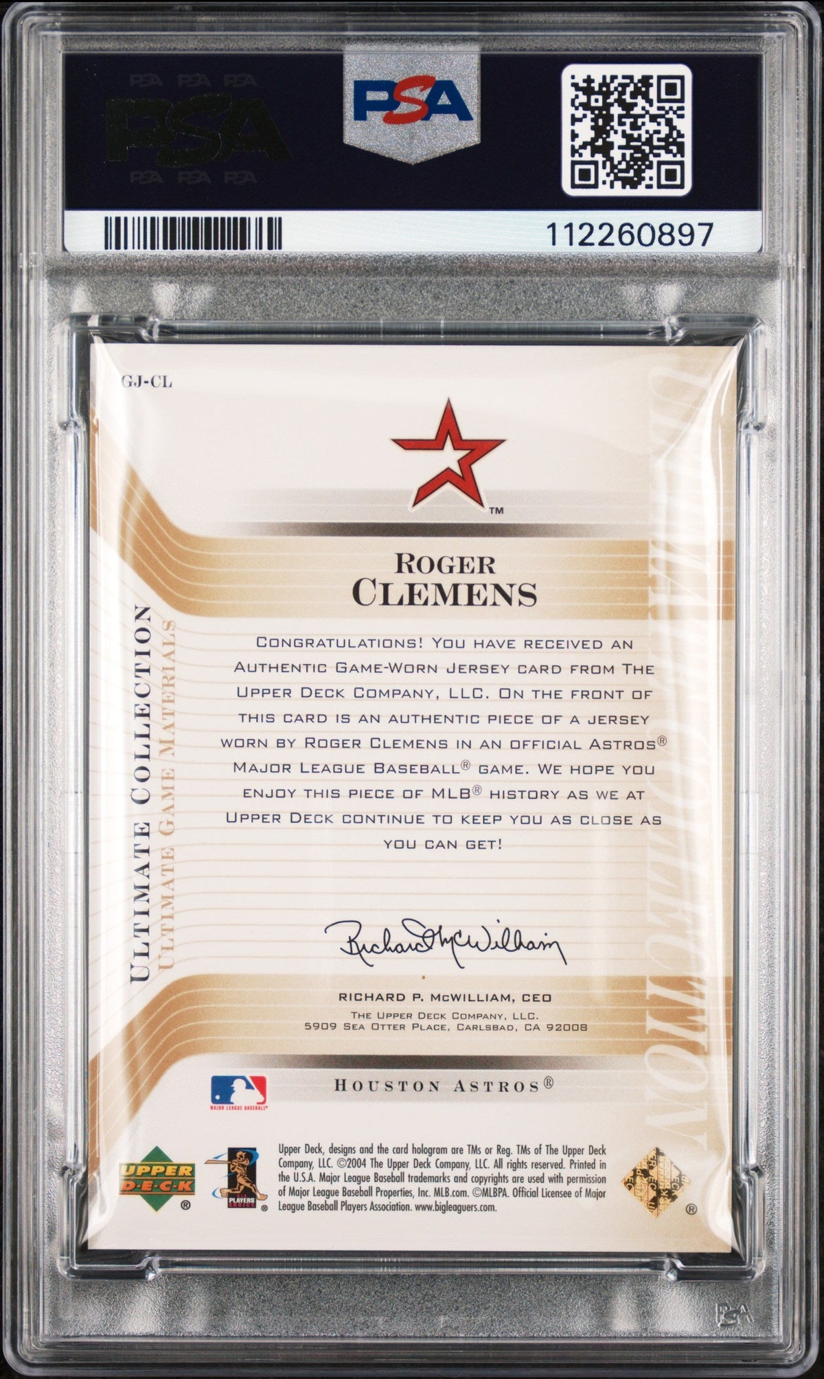 2004 Ult Collection Game Mats #GJ-CL Roger Clemens signed card PSA A Auto 10