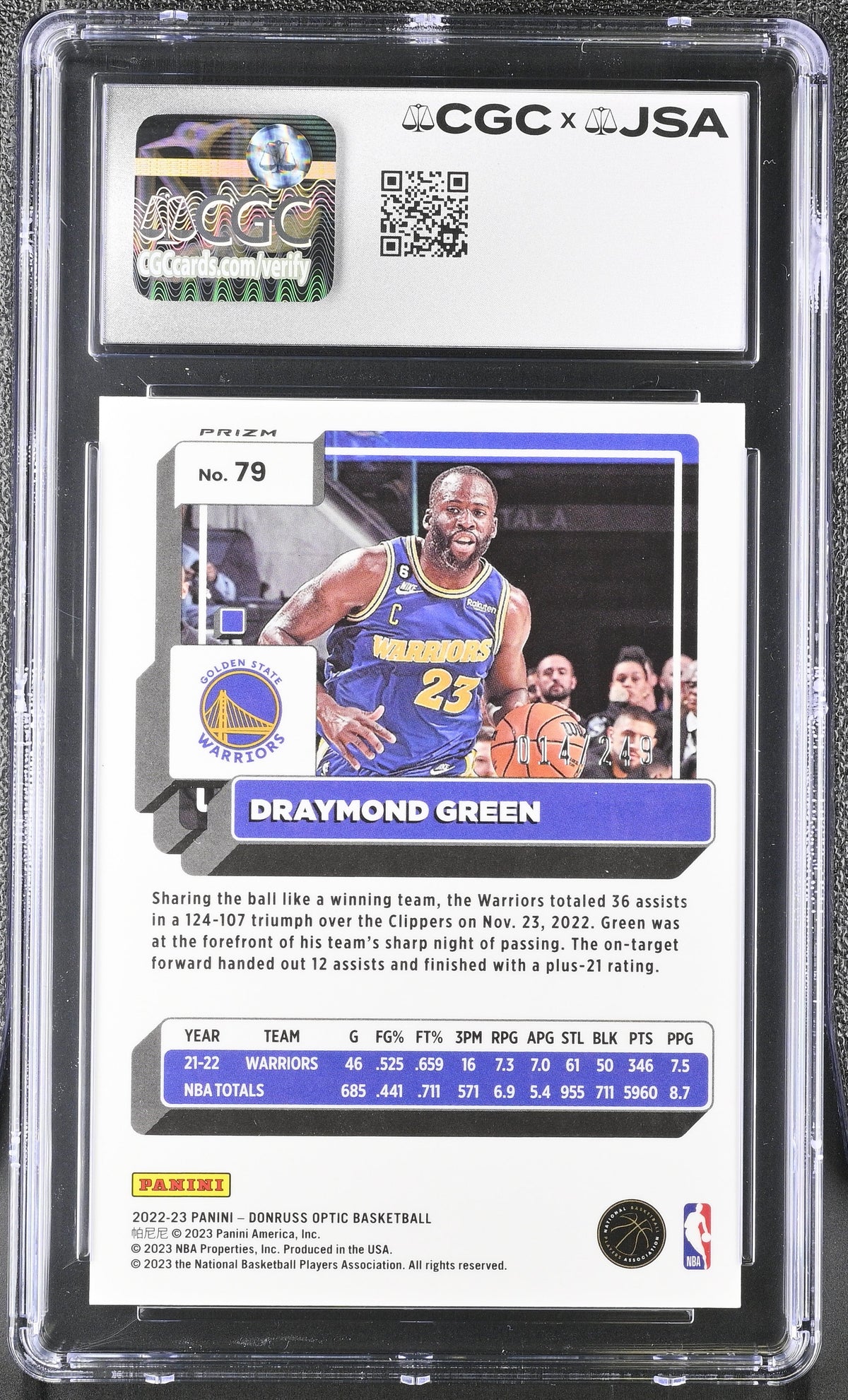 2022-23 Donruss Optic #79 14/249 Draymond Green Signed Card CGC Auth JSA Auto Au