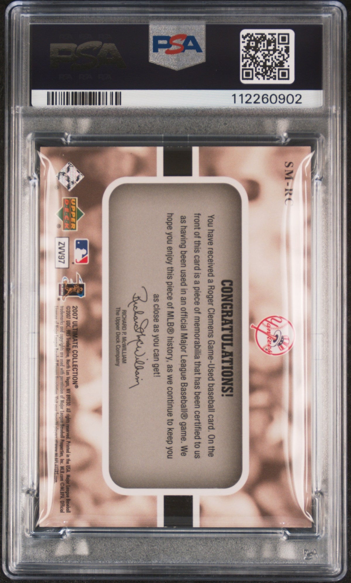 2007 Ult Collection Ult Star Mats #SM-RC Roger Clemens Mat. signed PSA A Auto 10