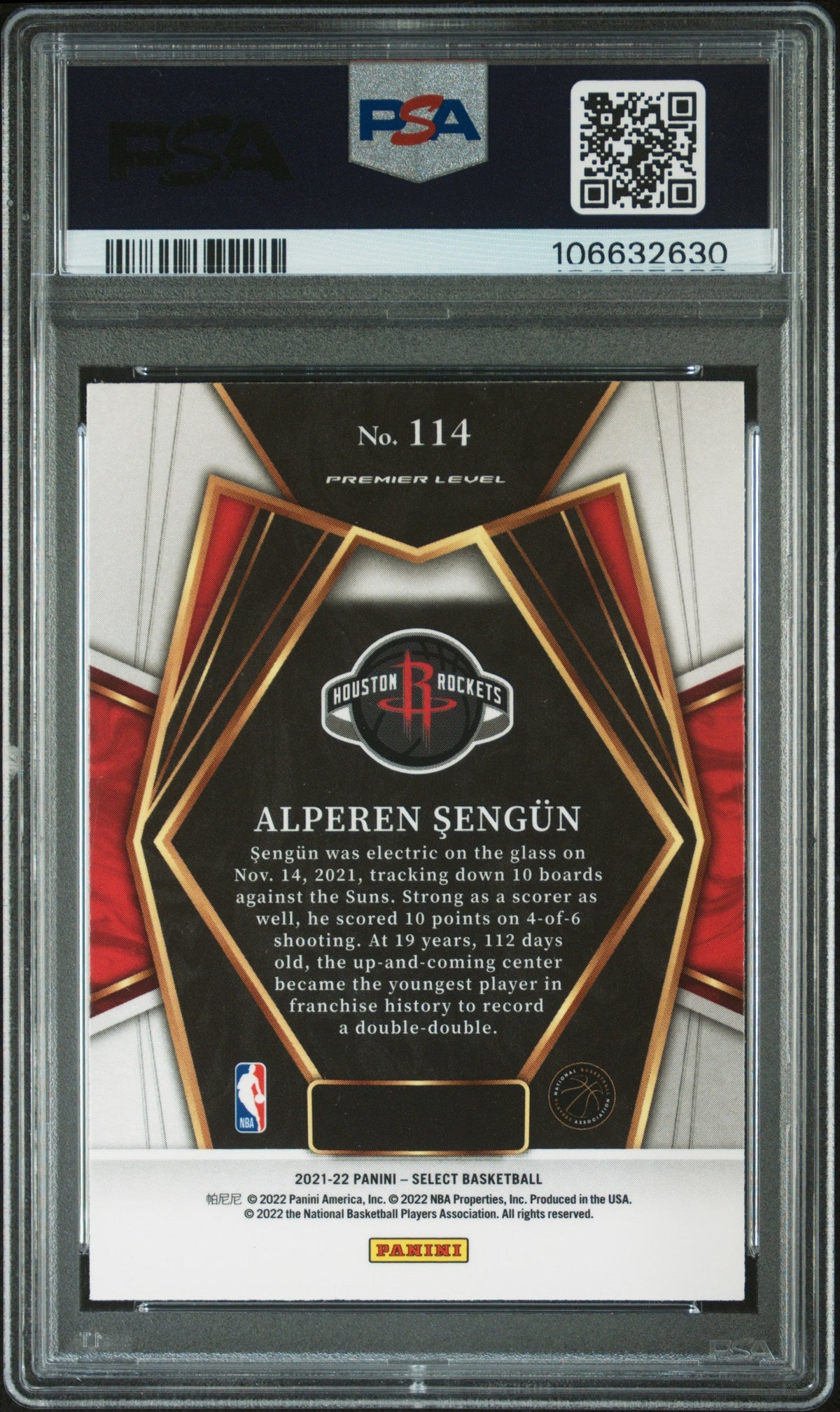 2021 Panini Select #114 Alperen Sengun Blue signed card PSA 9 Auto 10