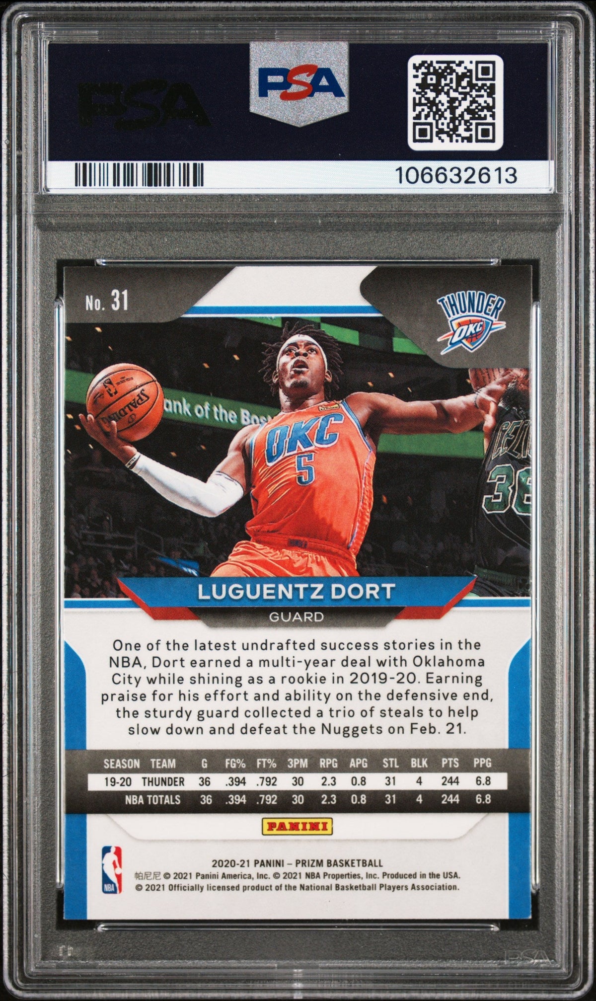 2020 Panini Prizm #31 Luguentz Dort signed card PSA 8 Auto 10
