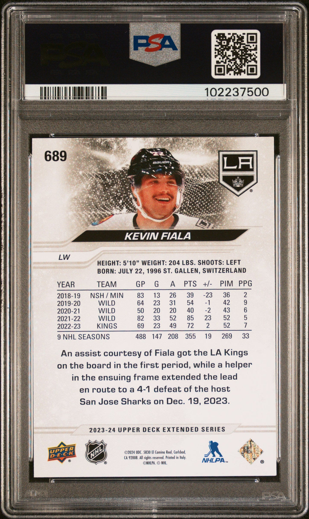 2023 Upper Deck #689 Kevin Fiala PSA A Auto 9