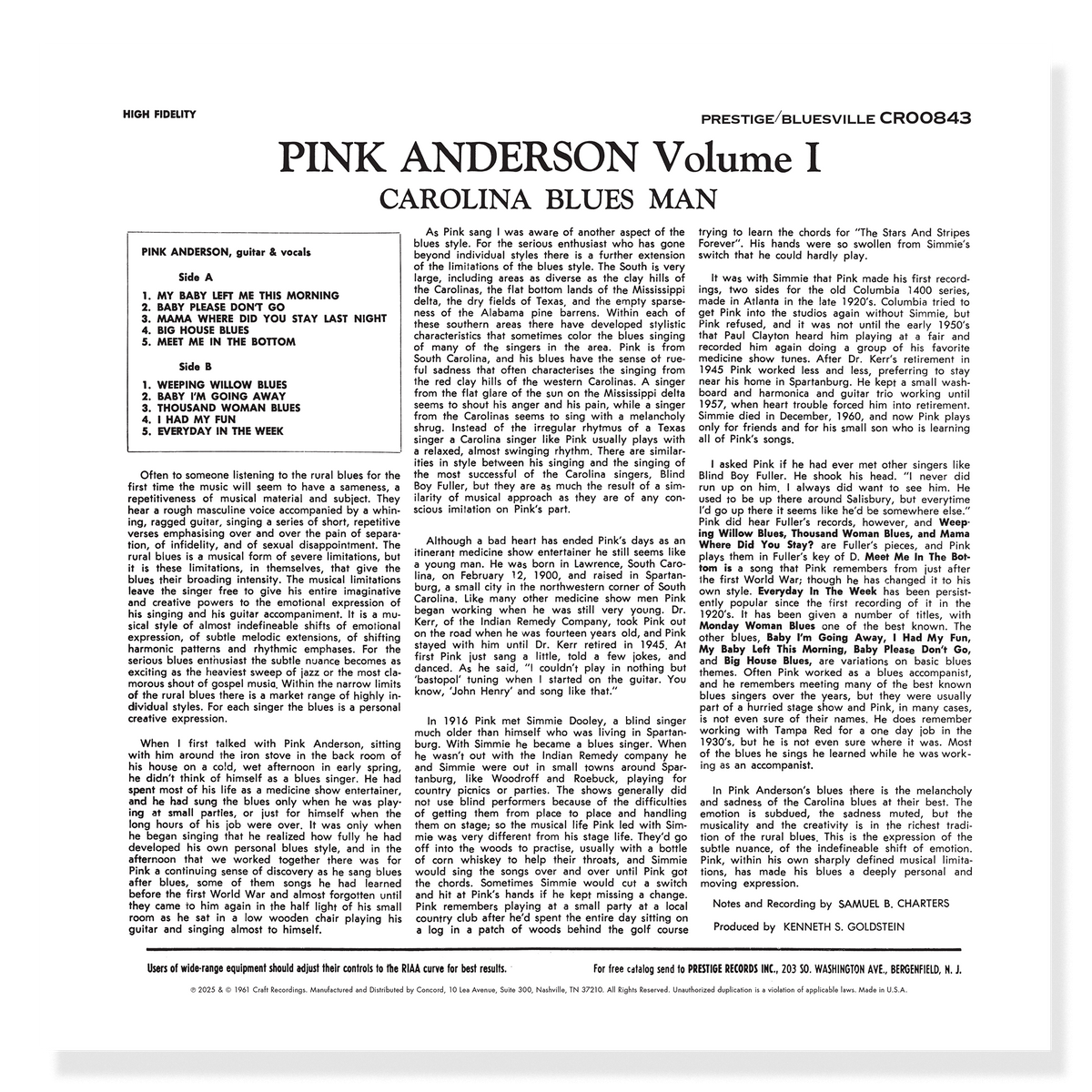 Carolina Blues Man, Volume 1 (Bluesville Series) (180g LP) Vinyl Record