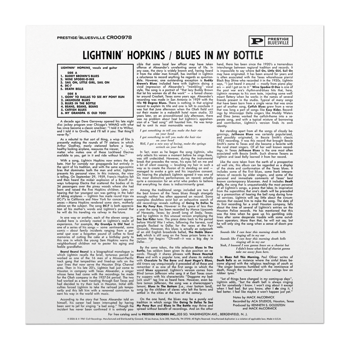 Blues In My Bottle (Bluesville Series) (180g LP) Vinyl Record