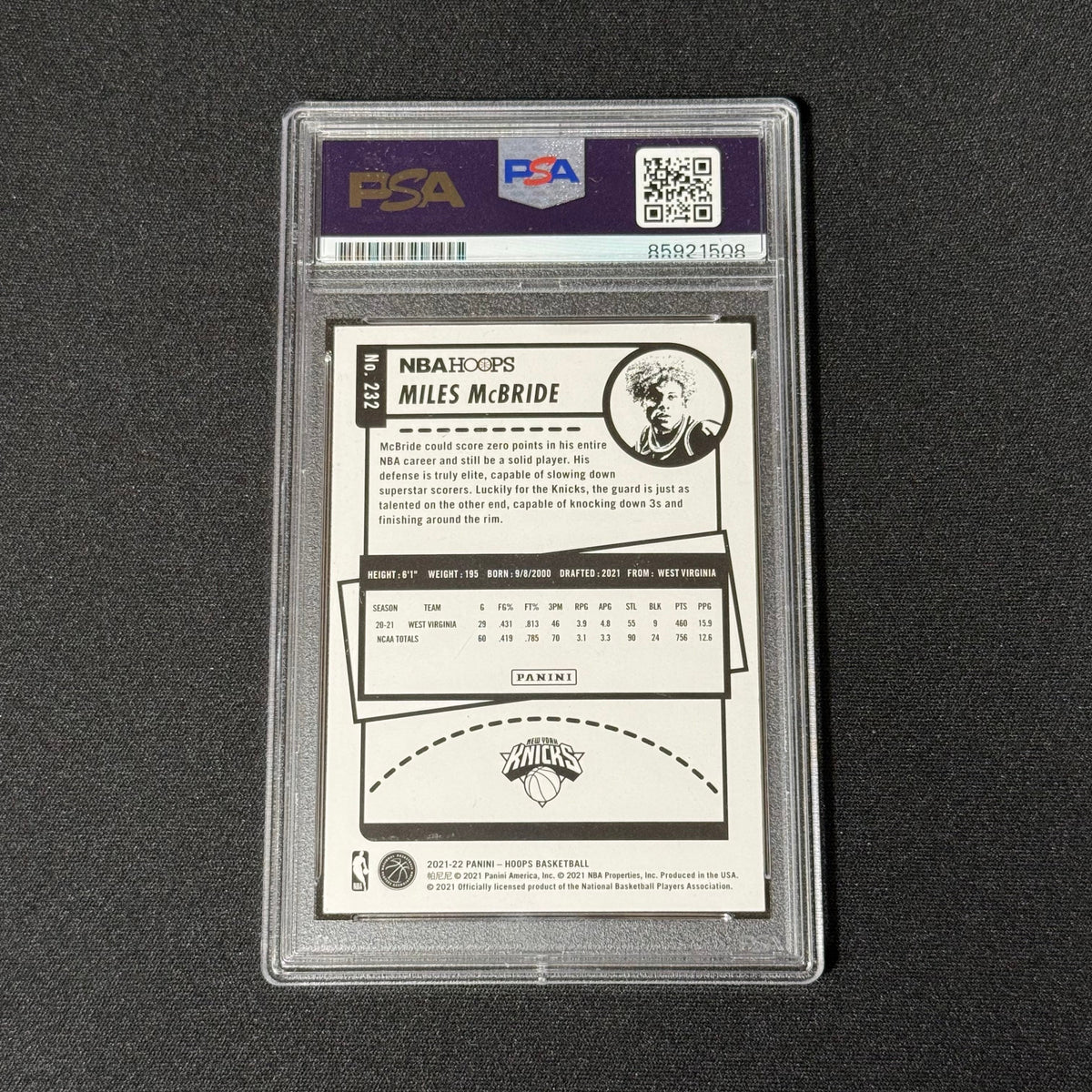 2021-22 Panini NBA Hoops #232 Miles McBride Signed Card Auto 10 PSA Slabbed Knicks