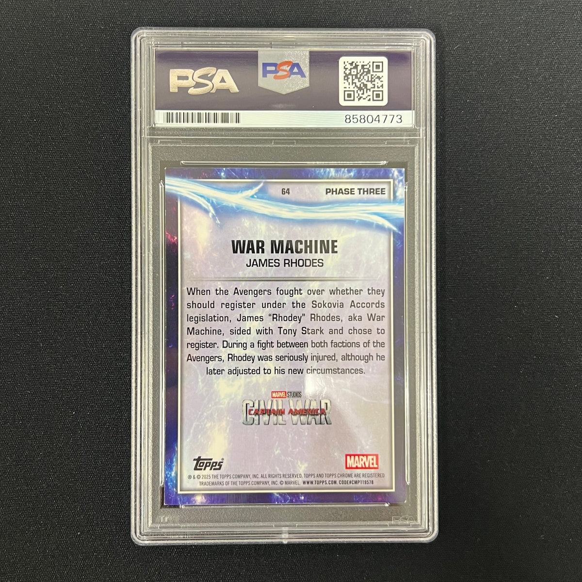Don Cheadle 2025 Topps Chrome #64 Signed War Machine Marvel Card PSA Autographed