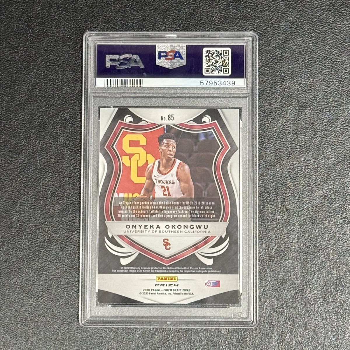 2020 Panini Prizm Draft Picks Purple Wave #85 Onyeka Okongwu PSA 10 Slabbed USC