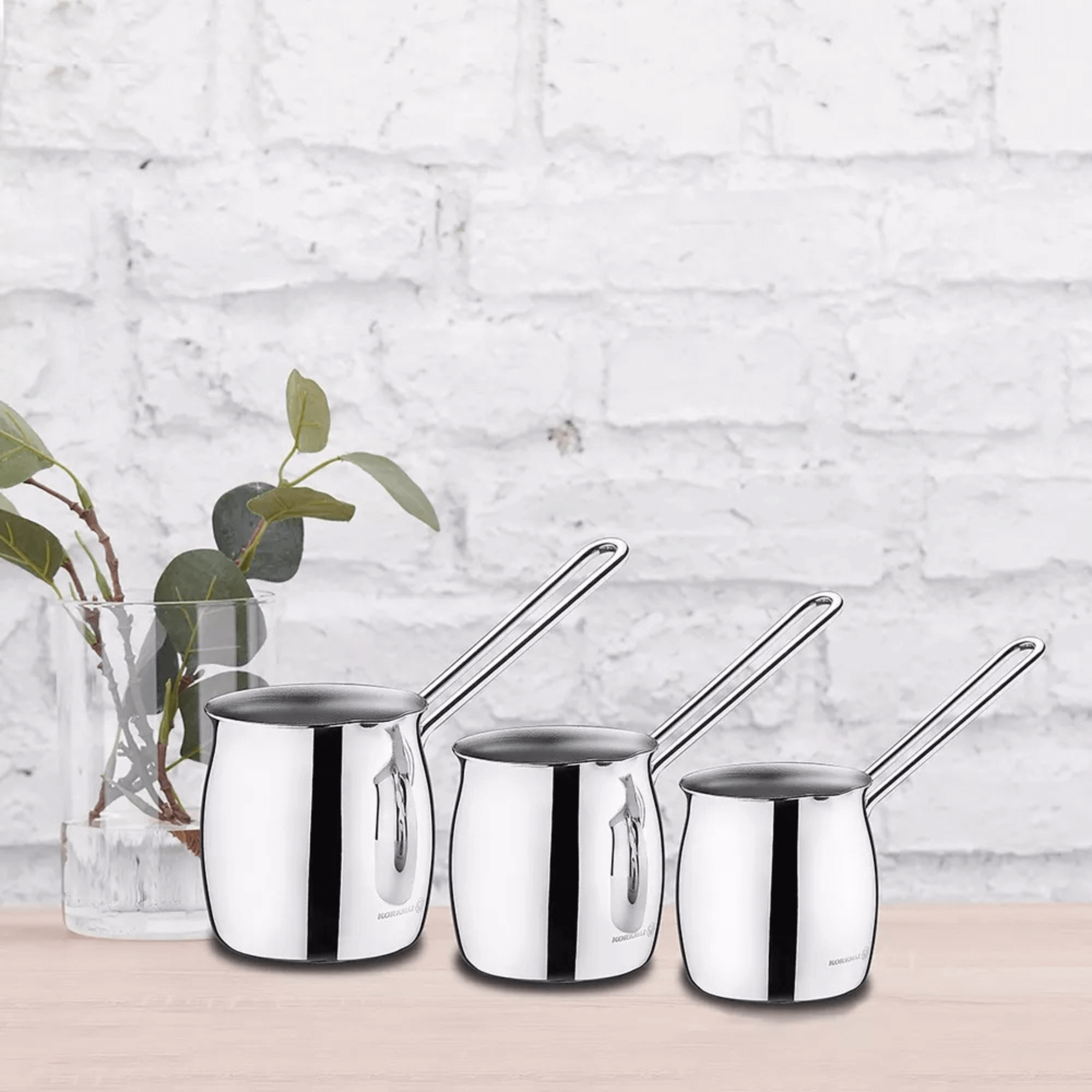 Korkmaz Tombik 3 Piece Stainless Steel Turkish Coffee Pot Set