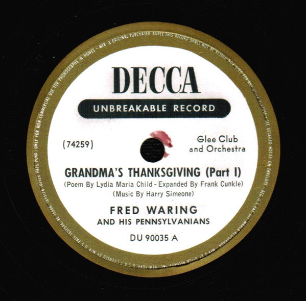 Fred Waring & The Pennsylvanians - Grandma's Thanksgiving | Very Good Plus (VG+) Excellent (EX)