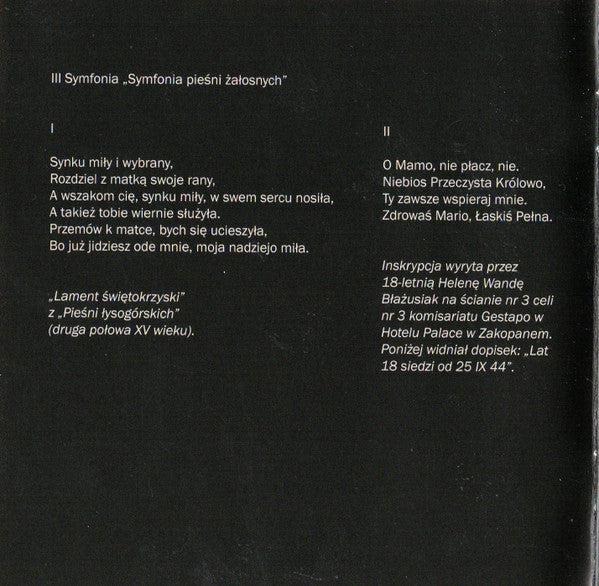 Symphony No. 3 (Symphony Of Sorrowful Songs) Op. 36 (CD) | Mint (M) Mint (M)