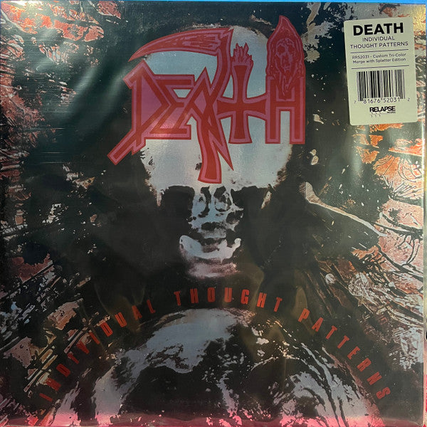Death - Scream Bloody Gore (Neon Violet, Bone White & Red  Tri Color Merge With Splatter LP Vinyl) & Leprosy Reissue (Hot Pink, Bone White & Blue Jay Tri Color Merge With Splatter LP Vinyl) & Spiritual Healing - Reissue (Red, Cyan Blue & Black Tri