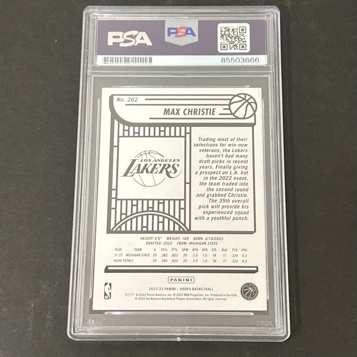 2022-23 Panini NBA Hoops #262 Max Christie Rookie signed card PSA