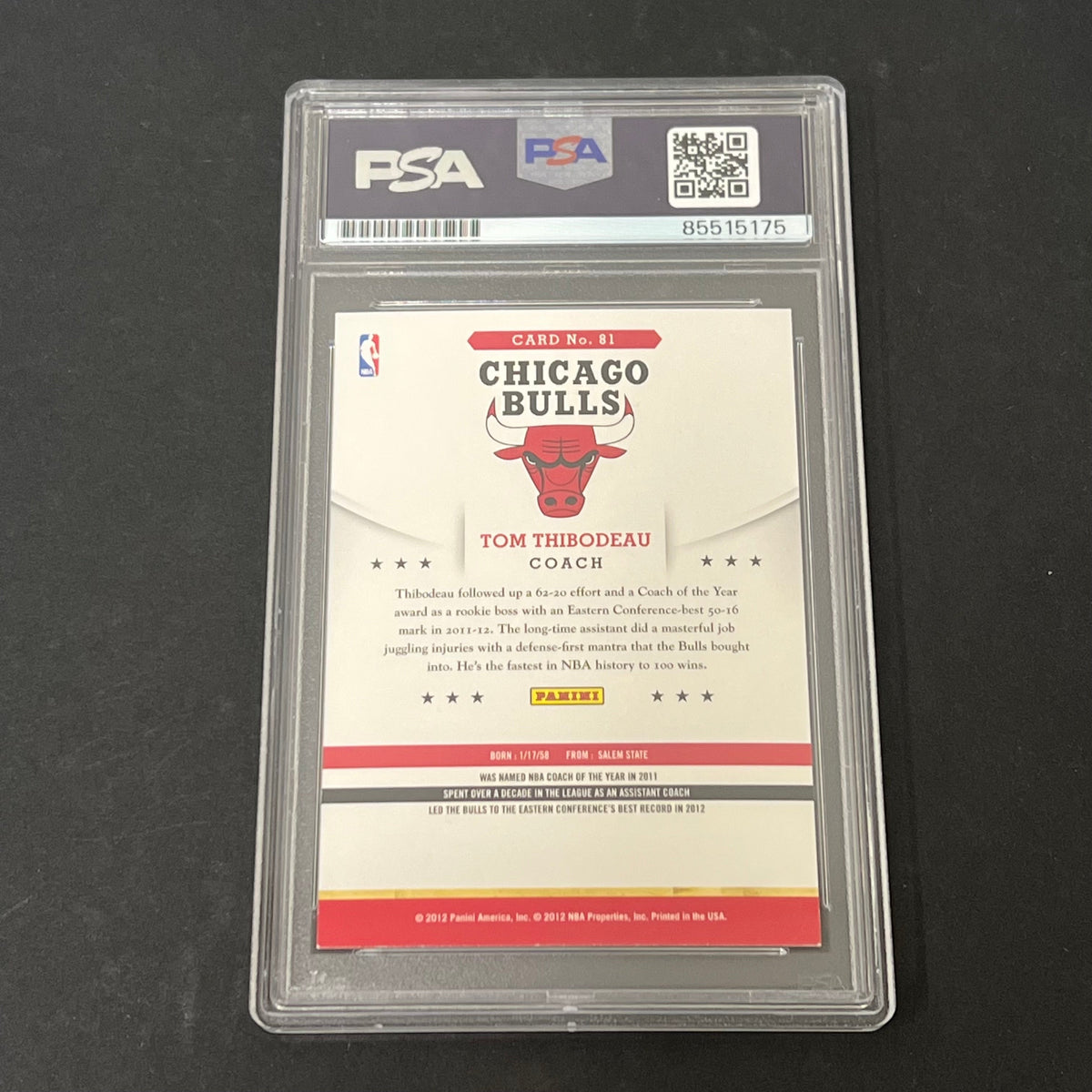 2012 Panini NBA Hoops #81 Tom Thibodeau signed card PSA Autographed Coach