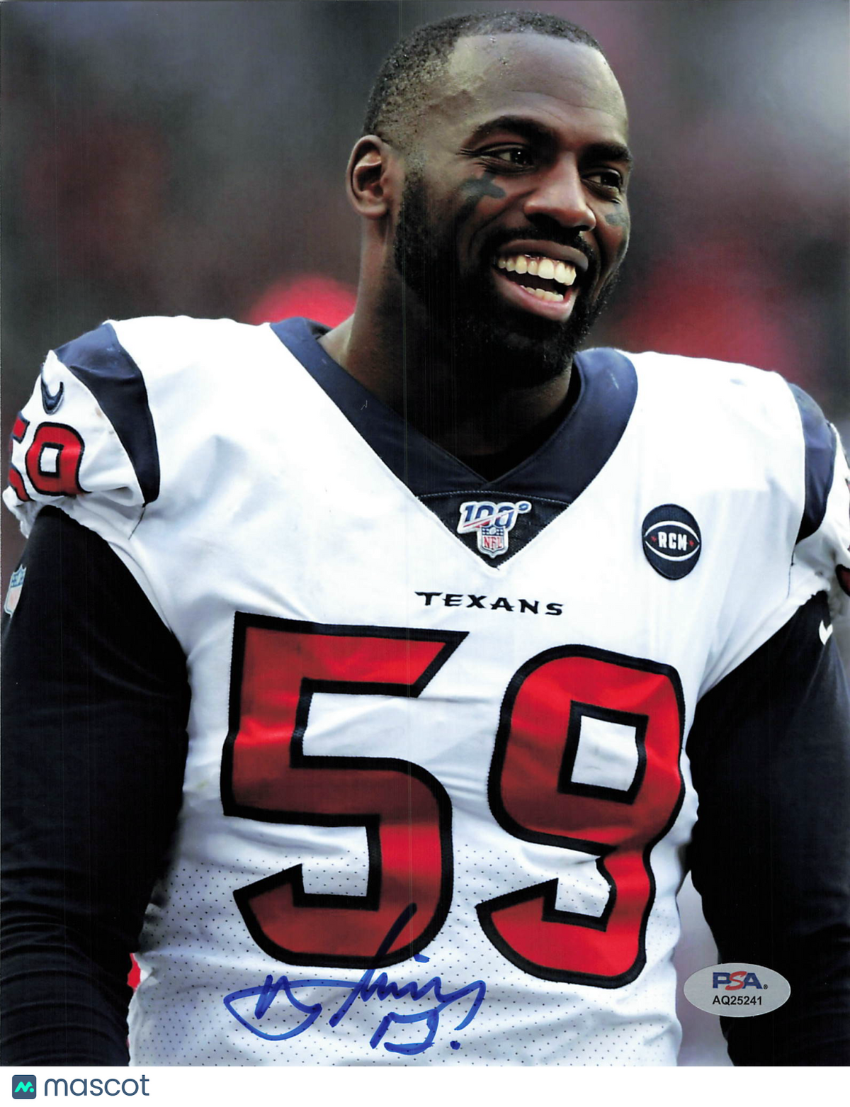 Whitney Mercilus Signed Houston Texans Football 8x10 Photo PSA Autographed